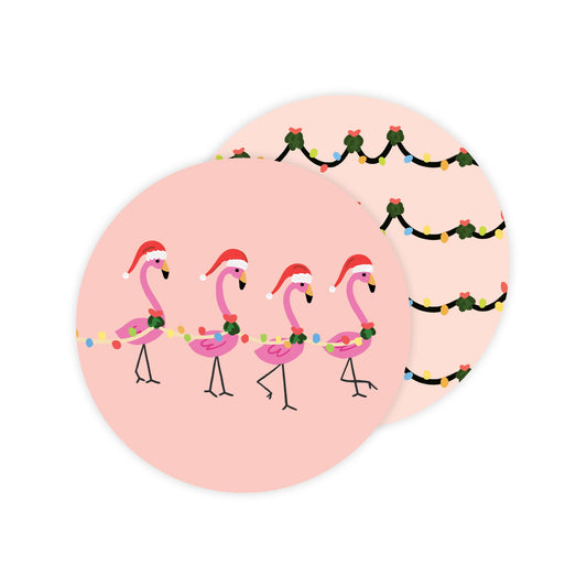 Bloomwolf Studio | Christmas Flamingos Double-Sided Coaster Set of 4