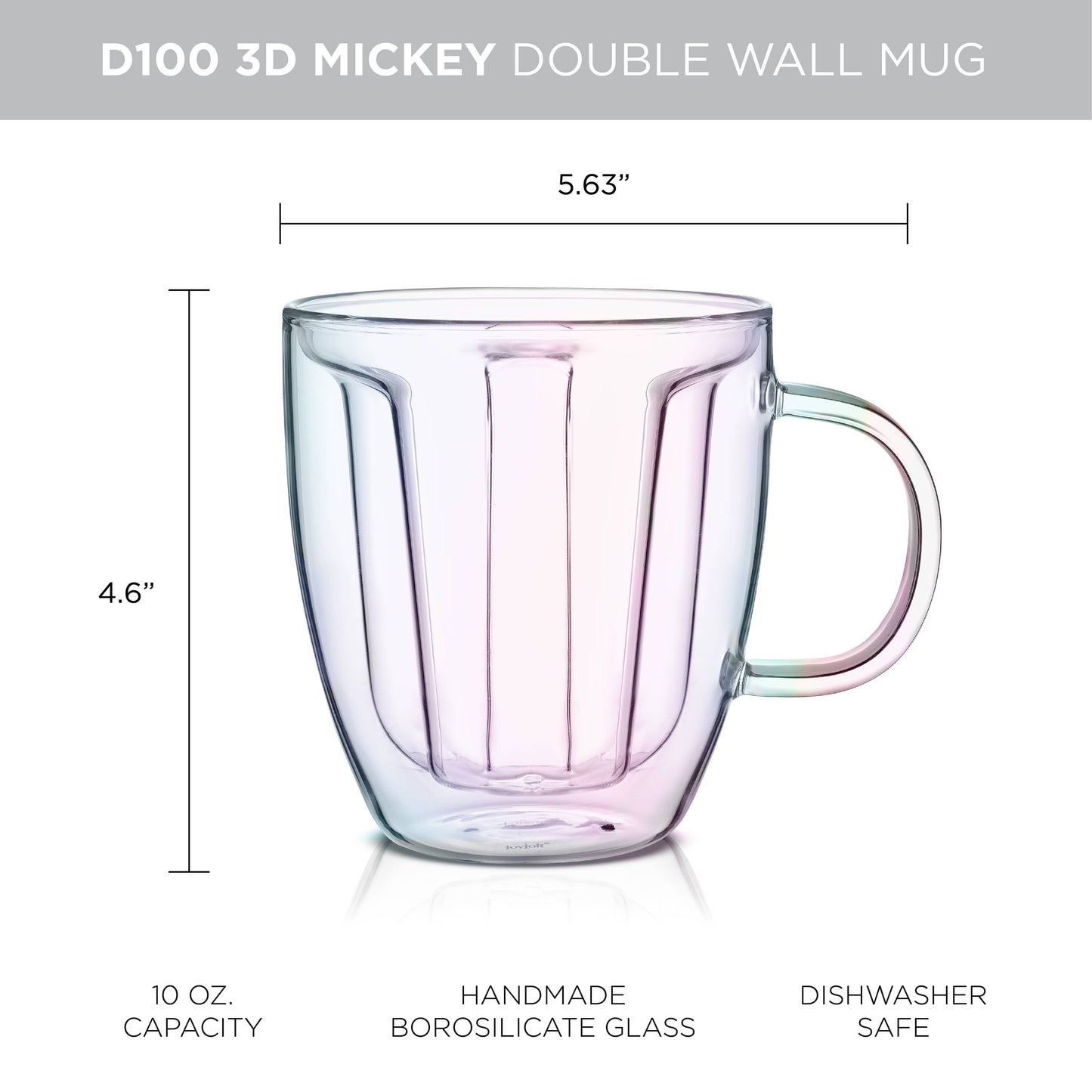 JoyJolt | Disney100 Limited Edition 3D Mickey Mouse Glass Coffee Mug: 10 oz