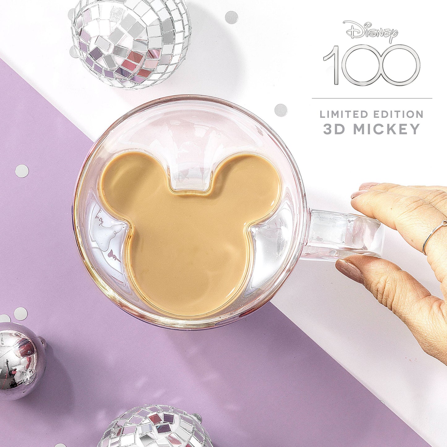 JoyJolt | Disney100 Limited Edition 3D Mickey Mouse Glass Coffee Mug: 10 oz