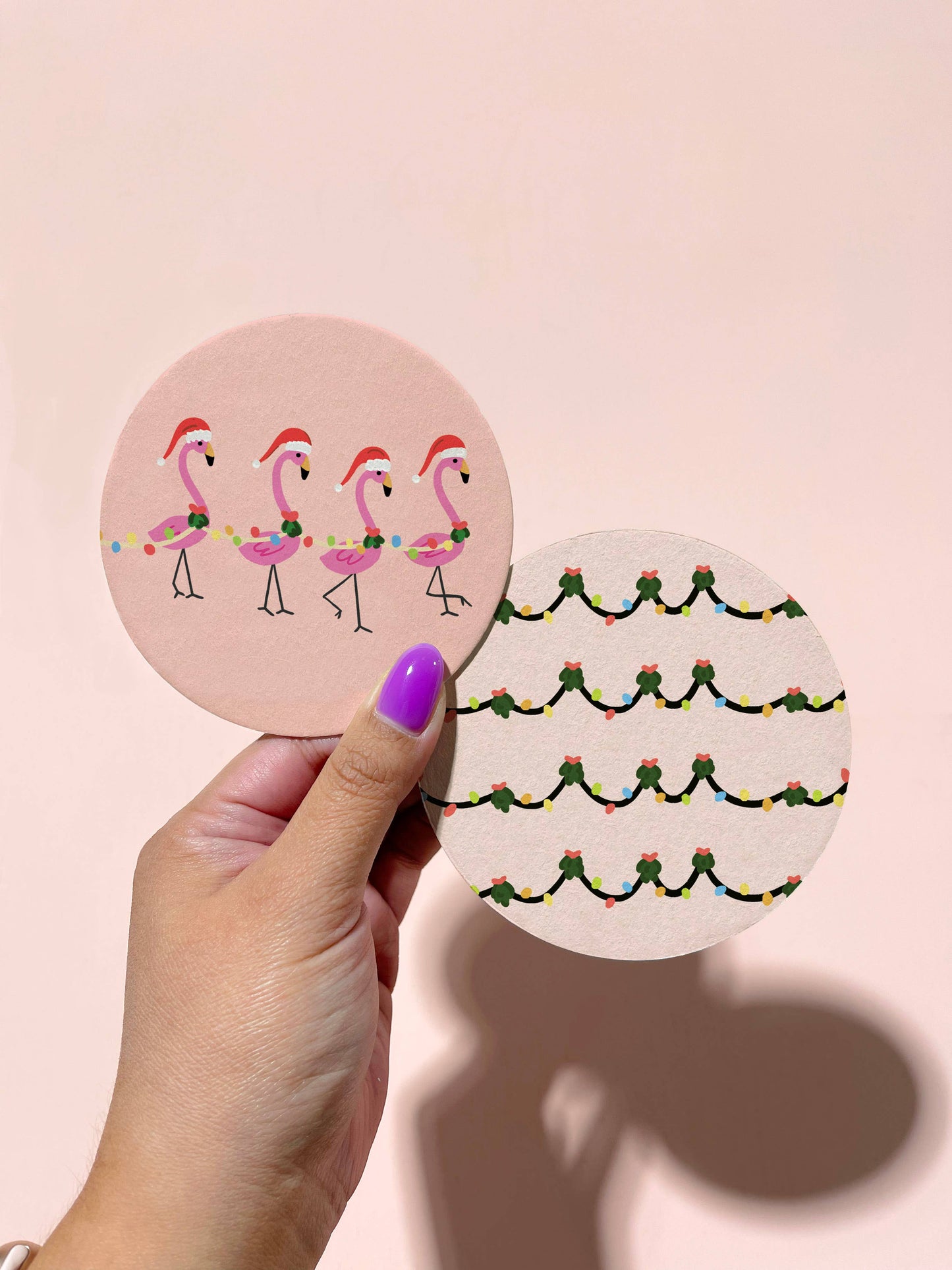 Bloomwolf Studio | Christmas Flamingos Double-Sided Coaster Set of 4