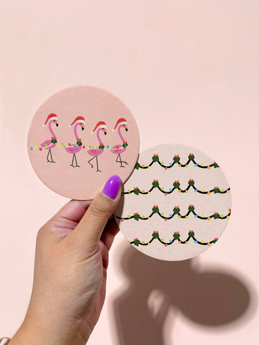Bloomwolf Studio | Christmas Flamingos Double-Sided Coaster Set of 4