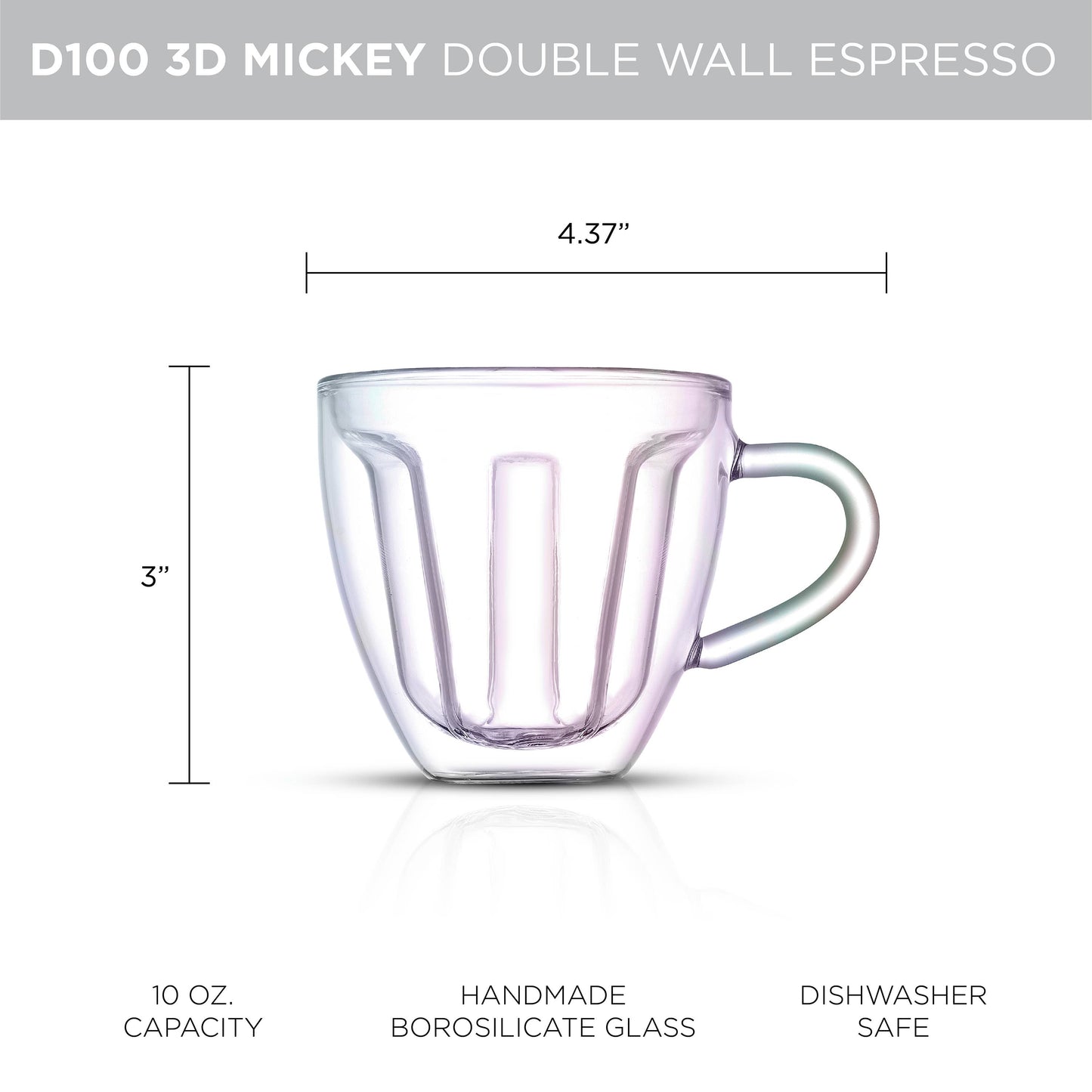 JoyJolt | Disney100 Limited Edition 3D Mickey Mouse Glass Coffee Mug: 10 oz