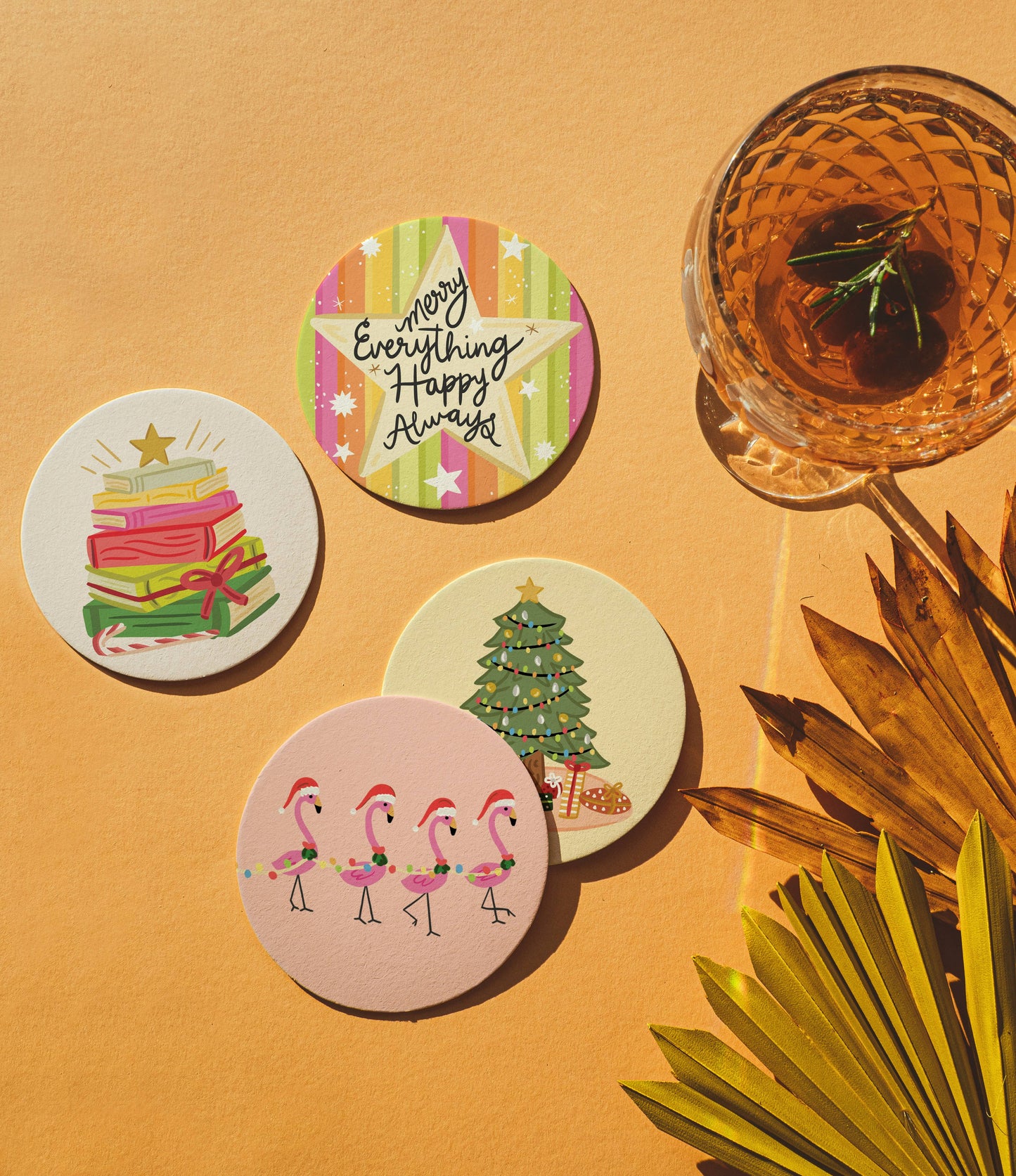 Bloomwolf Studio | Christmas Flamingos Double-Sided Coaster Set of 4